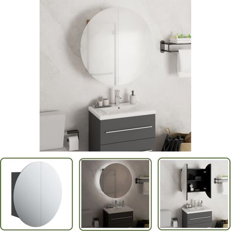 The Living Store Badezimmerschrank mit Rundem Spiegel & LED Schwarz 47x47x17,5cm - Badezimmermöbel - Kosmetiktisch - LED-Spiegelschrank - Runder Spiegel - Badschrank Schwarz (1/5)
