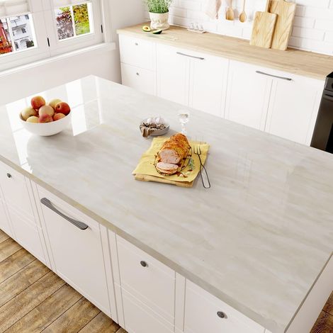 Papier Peint Marbre Beige Brillant Pour Plan De Travail Revetement Adhesif Meuble Vinyle Adhésif Marbre Rouleau Adhésif Décoratif Beige Papier Adhesif Pour Meuble Cuisine Lavable 40 x 200cm (1/5)