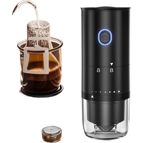 Machine à café portable avec broyeur à café rechargeable - mortier en céramique - broyeur électrique - la randonnée et le bureau - noire (1/5)