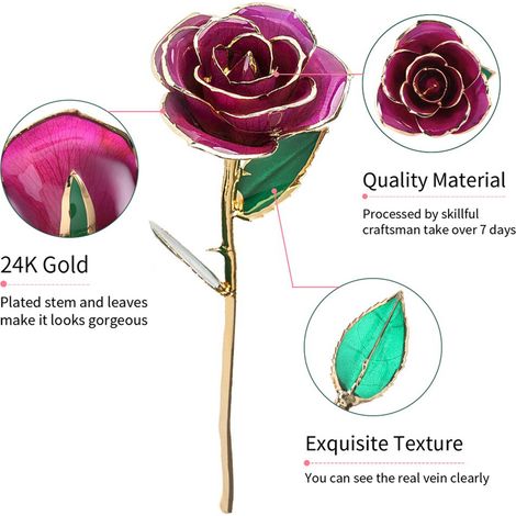 Rose éternelle dorée à l'or fin avec liseré décoratif, cadeau personnalisé d'anniversaire pour femme, fleur stabilisée de luxe, idéal pour mariage et déclaration d'amour (1/5)