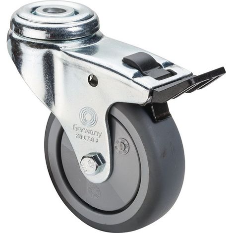 Rueda giratoria con diámetro fijo 100 mm carga 70 kg con orificio trasero Bola de 10,2 mm, goma, gris