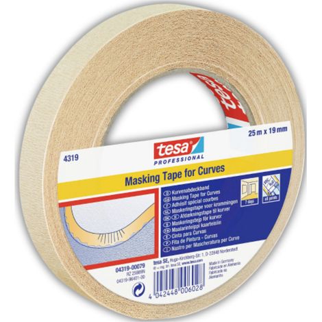Tesa – Ruban de masquage flexible 19mm – Adhérence sécurisée – Longueur 25m – Pour surfaces courbes et lisses