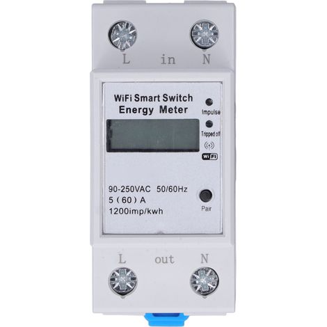 Compteur Énergie Intelligent WiFi Tuya 1 Phase 2P Rail DIN Affichage LCD ZMAI‑90 90‑250V AC Maison (1/5)