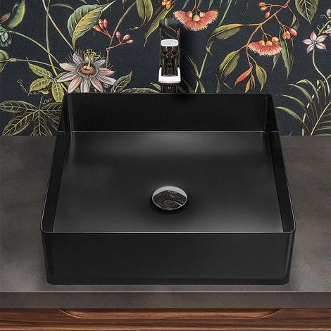 Lavabo da appoggio quadrato 45 cm in acciaio inox nero opaco Goya (1/5)