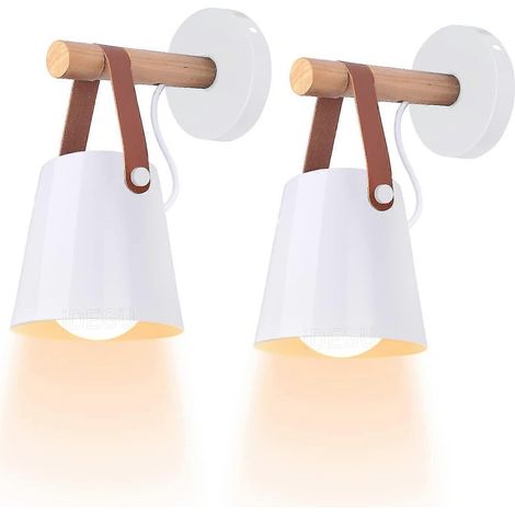 Set aus 2 minimalistischen Vintage-Wandleuchten für den Innenbereich, Lampenschirm aus Metall und Holzsockel, geeignet für Schlafzimmer, Büro, Flur (schwarz) (1/5)
