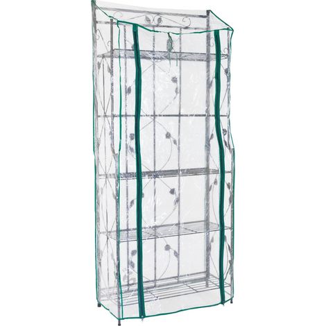 STI Serra scaffale fioriera da balcone terrazza giardino, per piante e fiori, telo PVC, pieghevole apertura a cerniera, decori in metallo, facile da montare e riporre 5 ripiani 75x34x177 H cm STI (1/3)