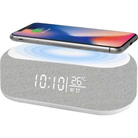 Réveil numérique, réveil audio numérique Bluetooth - 9 couleurs de veilleuse, haut-parleur Bluetooth, chargeur sans fil pour iPhone/Samsung, affichage de la température, affichage LED à intens (1/4)