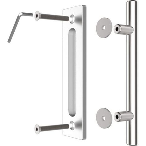 Poignee Porte Coulissante Poignee de Porte Acier inoxydable Double face Poigné, Argent 24cm (1/4)