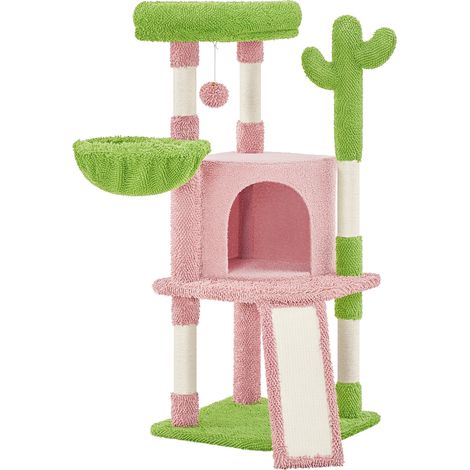 Homevive Árbol rascador de Cactus, Altura 106,5 cm, Estable árbol para Gatos con Plataforma de observación, Cueva para Gatos, Troncos de sisal, Color Rosa y Verde (1/5)