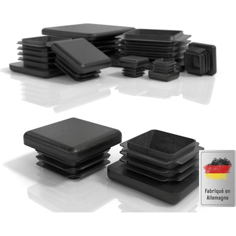 Bouchons carrés 30x30 mm - Lot de 4 - Plastique PE - Protection pieds meubles - Pour tubes métalliques chaises tables - Noir (1/5)