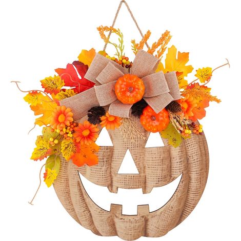 Calabaza artificial de madera para otoño, flor de Halloween, decoración para puerta, colgante para ventana, adorno G3-40 (1/5)