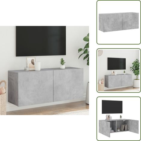 The Living Store Meuble TV mural gris béton 100x30x41 cm - Meuble Tv Mural - Meuble Tv Gris - Support Tv - Meuble Hifi - Rangement Tv (1/5)
