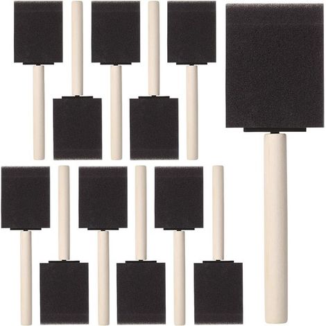 Pennello in spugna, 5 cm, 16 pezzi per confezione, manico in legno, pennello a spugna, per dipingere, tingere, verniciare, incollare e per progetti fai da te su legno. (1/5)
