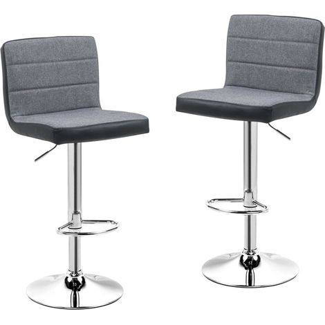 Hobag – Lot de 2 tabourets de bar gris et noir – Pied en acier – Hauteur d'assise réglable 64-85cm – Assise en polyuréthane 64-85cm