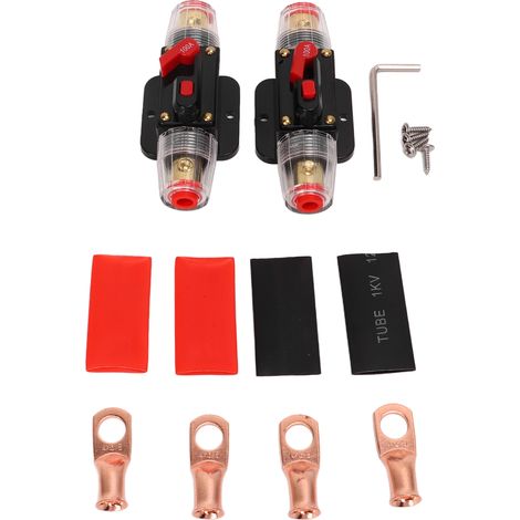 Disjoncteur en ligne 12-24V avec bouton reset manuel, porte-fusible, cosses batterie, gaines thermorétractables pour auto bateau ampli audio 100A, lot 2 (1/5)