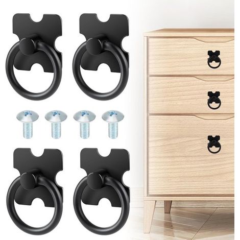 Poignées et anneaux de tiroir - Poignées de meuble - Design vintage élégant - Ensemble de 4 pièces - Noir (1/5)