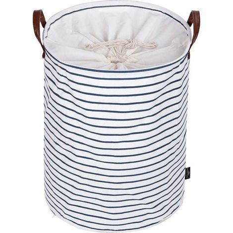 19-Inches Grand Organiser Paniers pour Vêtements Stockage, Cordon Paniers à Linge, Pliable Sac à Linge, Pliage Grande Capacité Corbeilles à Linge (Bleu ) (1/5)