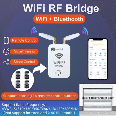 Ewelink WiFi RF Duplicator Remote Control Copy for Electric Door Rolling Door Curtain Awning Sunshad White (1/5)