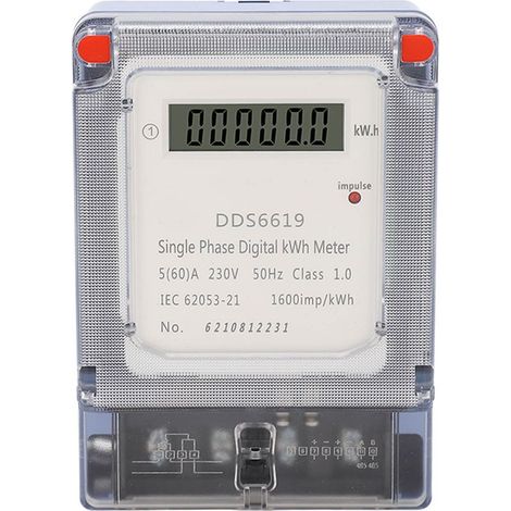 Compteur d'Énergie Domestique DDS6619-033 Monophasé 2 Fils 230V avec Écran LCD, Boîtier PC Ignifuge, Précision Classe 1, Installation Murale - Surveillez Votre Consommation Électrique Facilement (1/5)