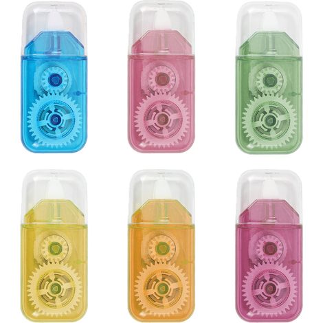 6 rubans correcteurs, format mini 6,5 x 3 cm, plastique, couleurs arc-en-ciel/transparent/noir brumeux, fournitures scolaires et de bureau (1/5)