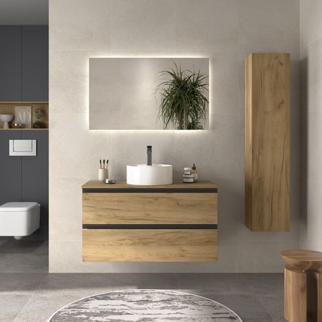 Cygnus Bath – Meuble bas de salle de bain 100cm – MDF classe E-1 avec chants en PVC – Tiroirs à fermeture amortie – Finition Gris Onix (1/5)