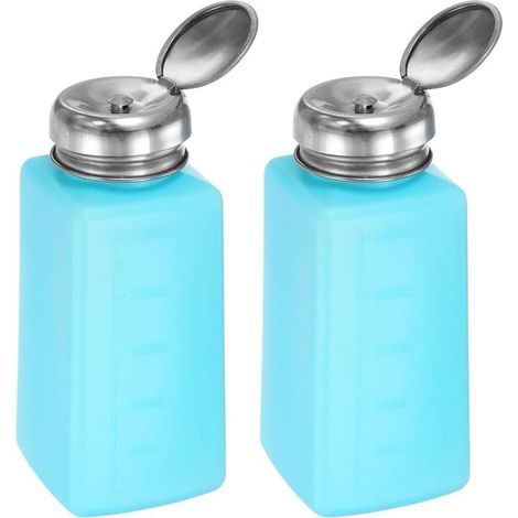 2er-Packung 250 ml (8,5 oz) Alkohol-Lösungsmittelspenderflasche mit Druckknopfpumpe und Edelstahl-Verschlusskappe für Acetonlösung, blau (1/5)