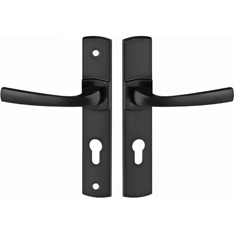 1 - Poignée De Porte Sur Plaque - Serrure À Cylindre - Entraxe 195mm - Carré 7mm - Zamak Noir Onyx - Porte D&39Entrée Bureau Garage (1/5)