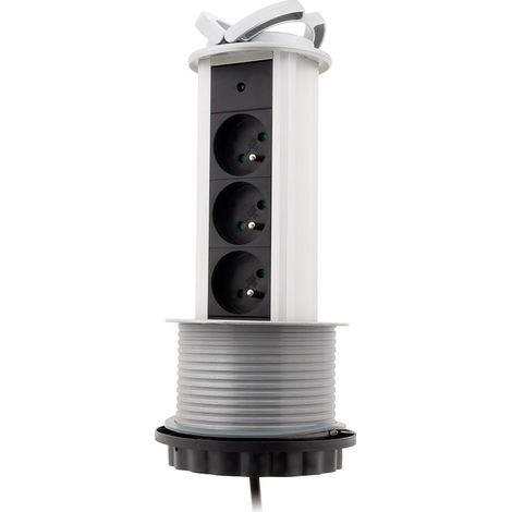 Zenitech – Multiprise encastrable 3 prises 16A 2P+T Ø100mm – Puissance 3680W – Câble 1.5m H05VV-F – Design inox brossé compact (1/5)