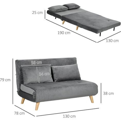 Schlafsofa Relaxsofa Sofa Couch, inkl. 2 Kissen, Samtoptik, 130 x 78 x 79 cm, Grau (1/5)