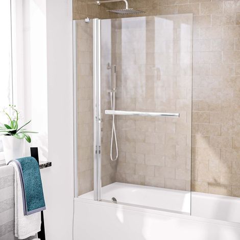Athens 1000mm Square Glass Bath Screen Swing Door & Towel Bar Chrome (1/5)