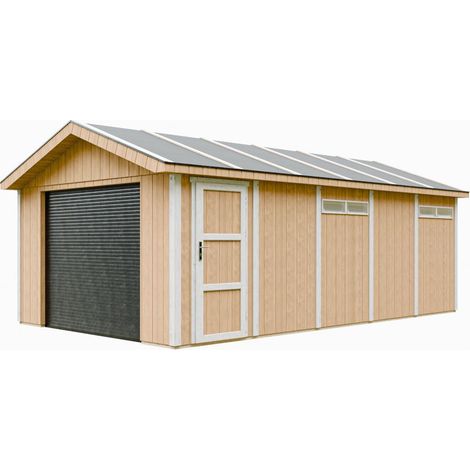 Garage Premium Qualität 21 m²- L378xB648 cm- Garage für Autos, Motorräder, Fahrräder, Gartengeräte - Konstruktion aus LP Smartside-Panels - Timbela M992B-HARVEST HONEY