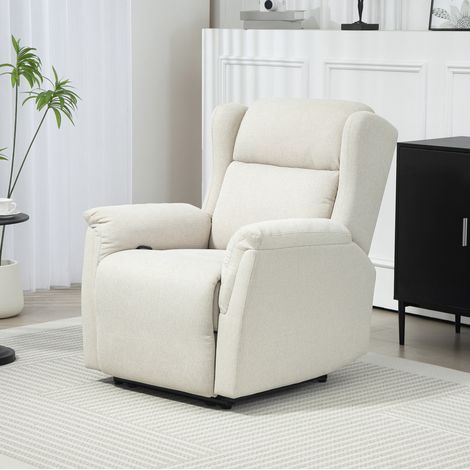 Fauteuil inclinable manuel en lin beige avec repose-pieds et ressorts ensachés OKWISH (1/5)