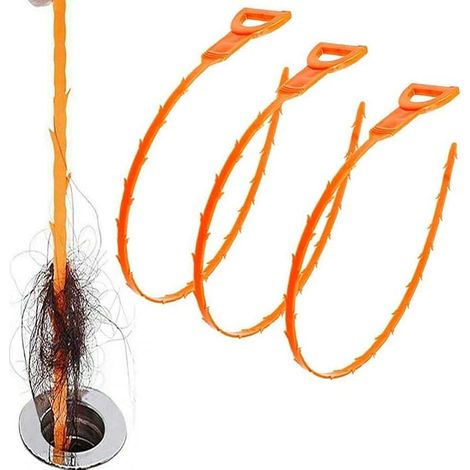 Déboucheurs de canalisation, lot de 3, outils flexibles pour évier, douche, salle de bain et cuisine, orange (1/5)