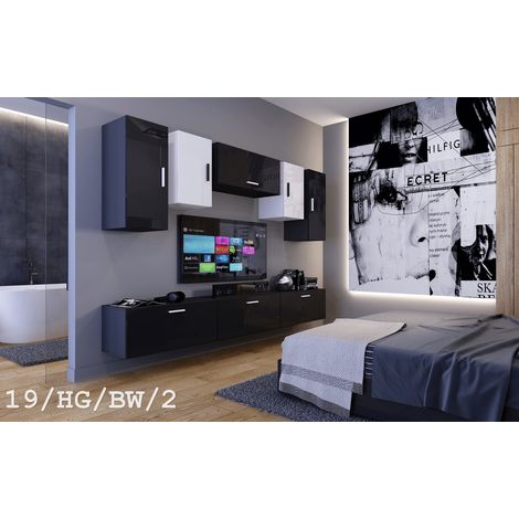 Ensemble meuble TV CONCEPT 19-HG-BW-2-1B noir-blanc brillant 276 cm (1/2)