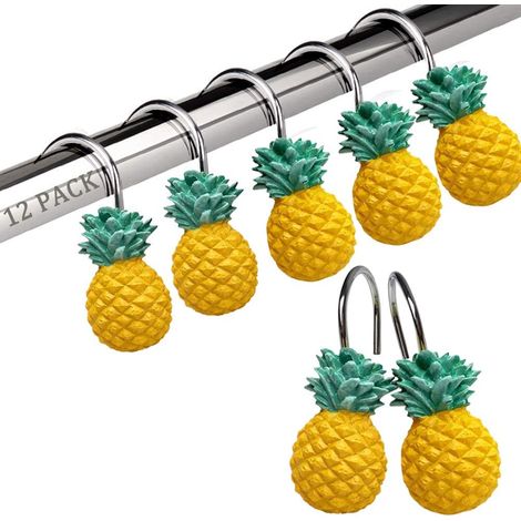 Crochet De Douche Ananas - Acier Inoxydable - Pour Rideau Droit Ou Courbé 22 À 30 Mm - 12 Pièces (1/5)
