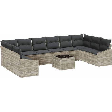 Maison Exclusive - Set di divani con cuscino 11 pcs Grigio chiaro polyrattan (1/5)