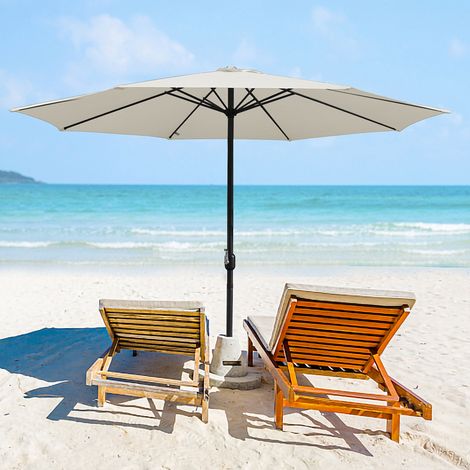SWANEW Ombrellone diritto rotondo Ø350cm - palo centrale in alluminio regolabile e manovella, Beige, Ombrellone hawaiano