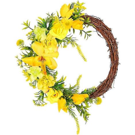 Couronne de porte artificielle de fleurs jaunes, fabriquée à la main, pour de nombreuses pièces (1/4)