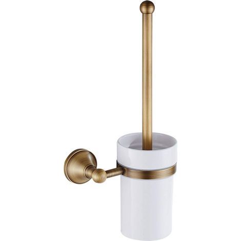 Juego de elegantes escobillas de baño de estilo europeo en bronce antiguo, juego de accesorios de baño de pared en latón (dorado). (1/5)