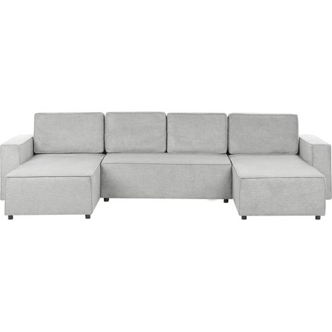 Sofá cama 4 plazas de tela en forma de U con almacenaje gris claro Vatne