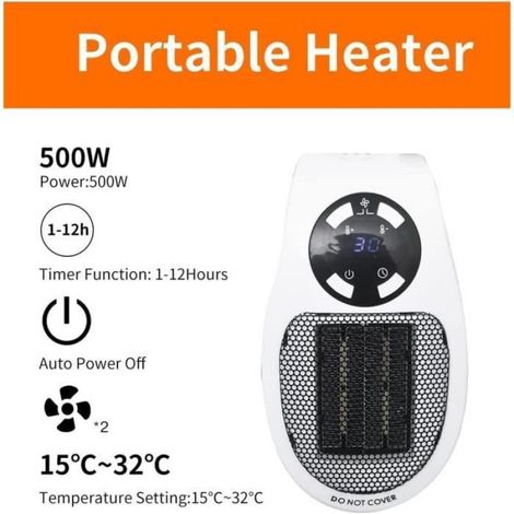 Chauffage Soufflant - Céramique PTC 500 W - Pour Salle De Bain Et Bureau - 1 Unité (1/4)
