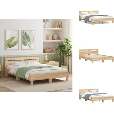 Cadre de lit sans matelas chêne sonoma 140x190 cm - Cadre De Lit - Lit Double - Lit En Bois - Lit Chêne Sonoma - Meuble Chambre (1/5)