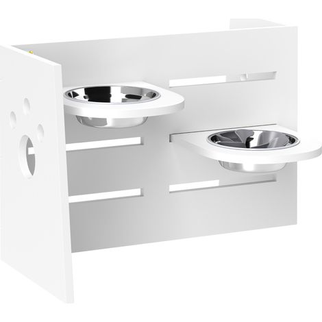 Support pour gamelles de chien, gamelles réglables et séparées, 2 gamelles en acier inoxydable, tapis anti-avalement, blanc