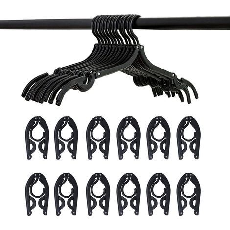 Lot de 12 cintres de voyage noirs - Cintres pliables et portables, accessoires de voyage, étendoir à linge pliable pour les voyages (1/5)