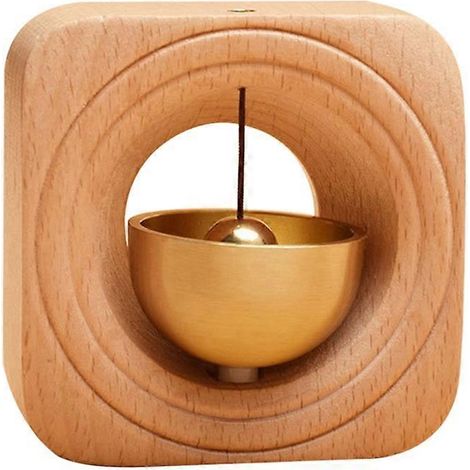 Sonnette en laiton dopamine, cloche en bois, carillon d'entrée, cadeau de pendaison de crémaillère japonais, pendentif d'entrée carré (1/5)