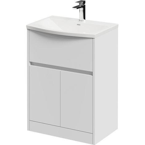 Montego Satin White 600mm 1 Drawer 2 Door Vanity Unit with Arc Basin