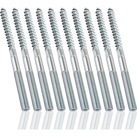 10 Pièces Vis à Double Filetage, M10 x 200 mm Boulons de Suspension Tiges Bois de Goujon à Double Filetage Métrique Acier Zingué pour Métal Bois (Argent) (1/5)