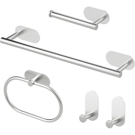 5-piece silver bathroom set with towel rack and toilet paper dispenser, stainless steel (1/5)