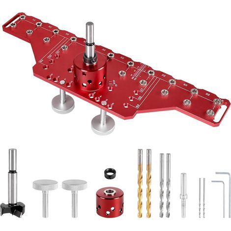 Gabarit De Perçage 2-en-1 - Aluminium 351 mm - Pour Chevilles D'étagère Et Charnières 35 mm - Espacement 32 mm - 11 Trous Alignés - Kit Complet (1/5)