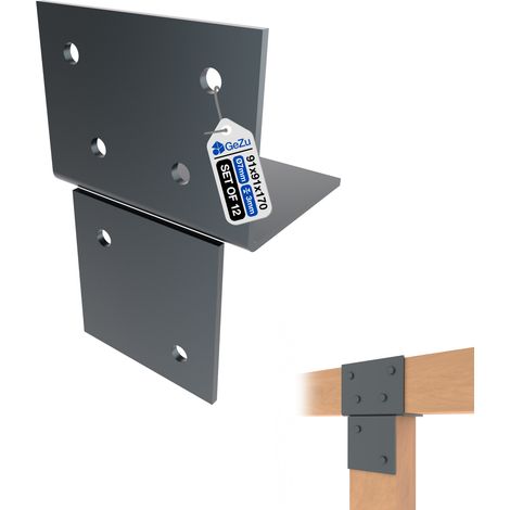 Lot de 12 Pièce de connexion en T pour bois 91 x 91 mm – Revêtement en poudre anthracite – Support de connexion en T mur et poteau – Structures en bois – GeZu Impex